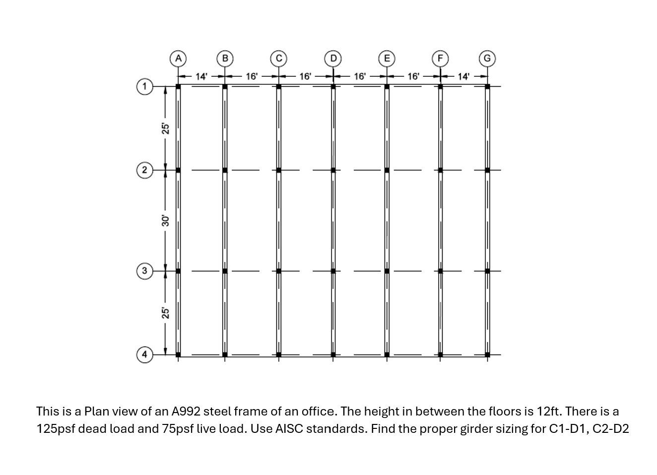 This is a Plan view of an A 9 9 2 steel frame of