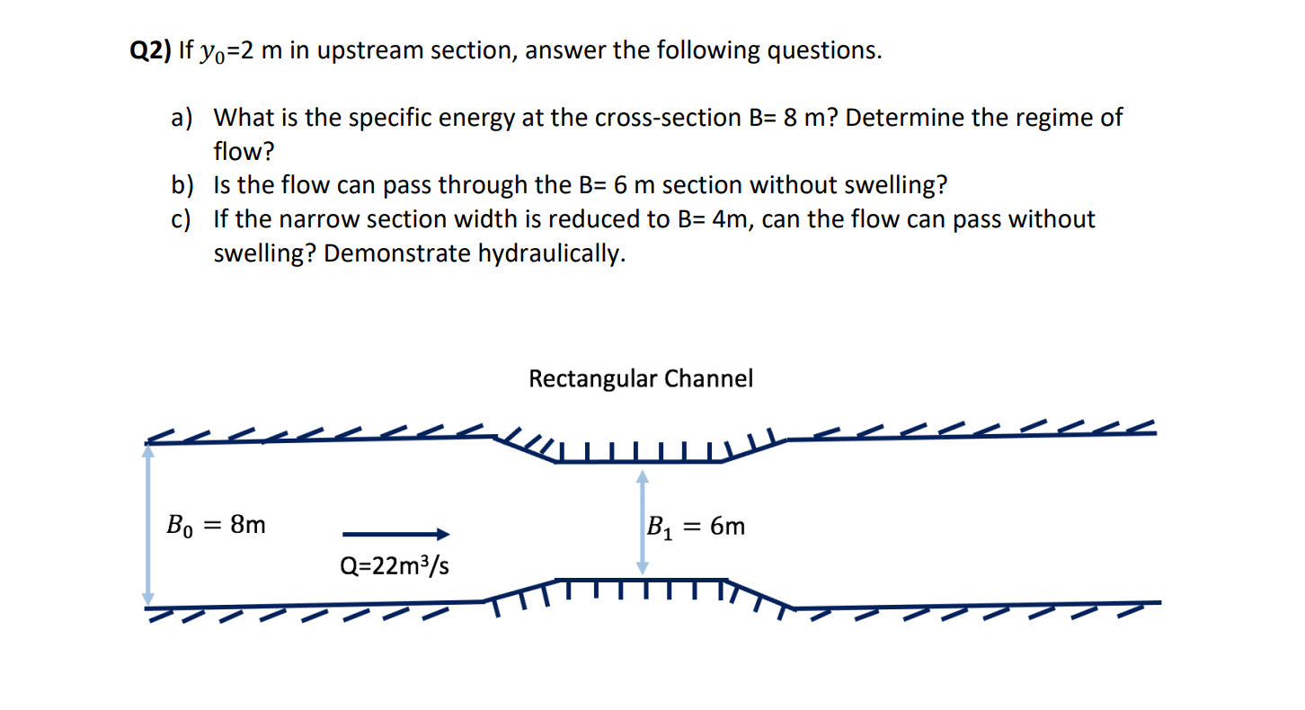 Q 2 ) If y 0 = 2 m in upstream section, answer