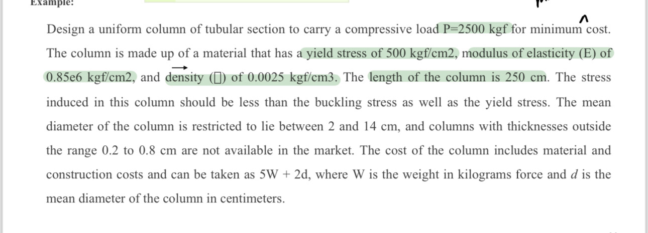 Design a uniform column of tubular section to