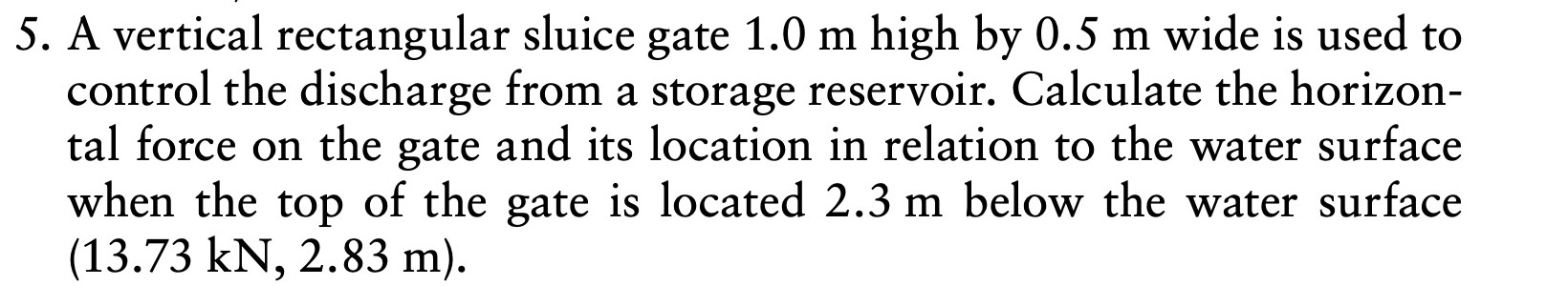 A vertical rectangular sluice gate 1 . 0 m high