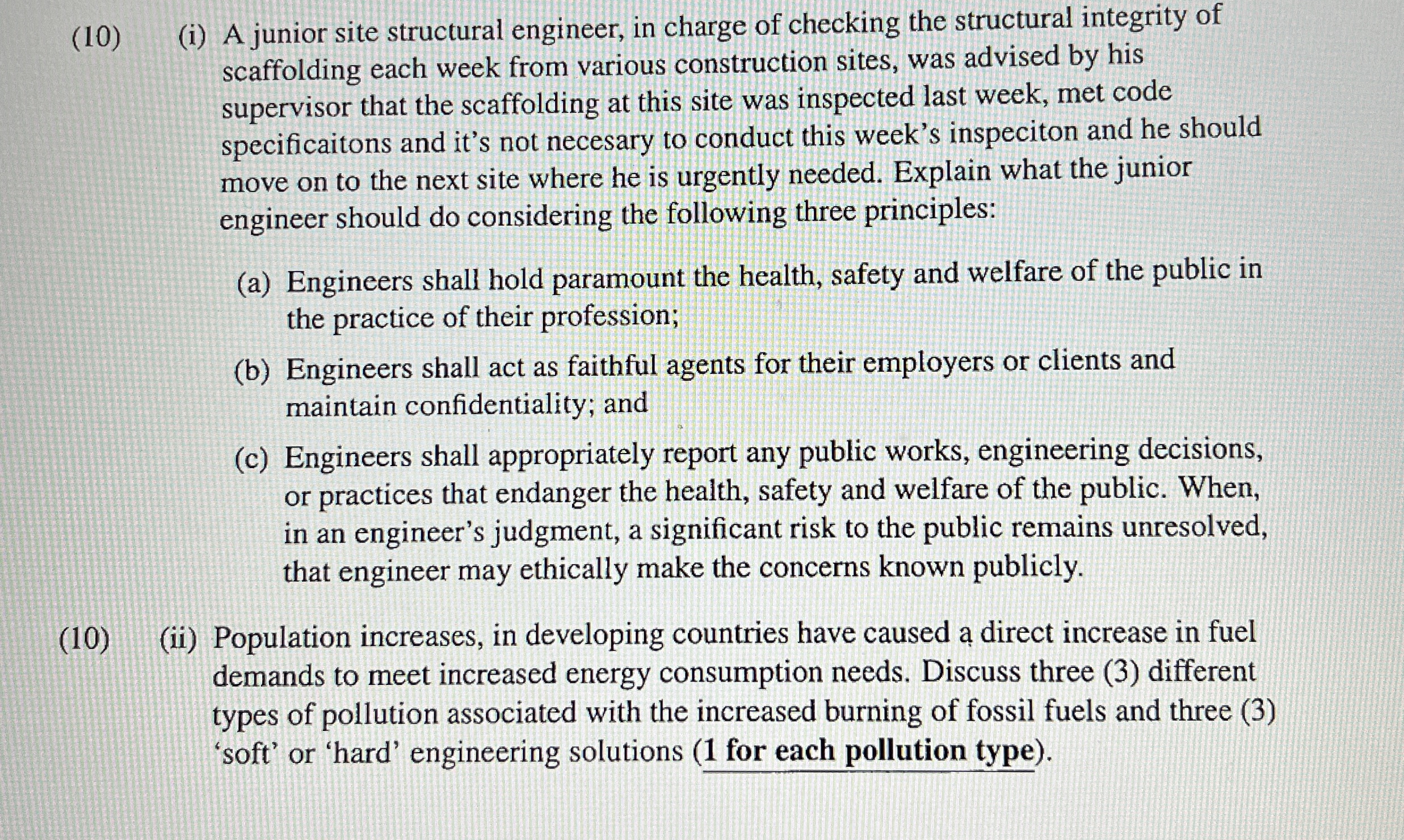( 1 0 ) ( i ) A junior site structural engineer,