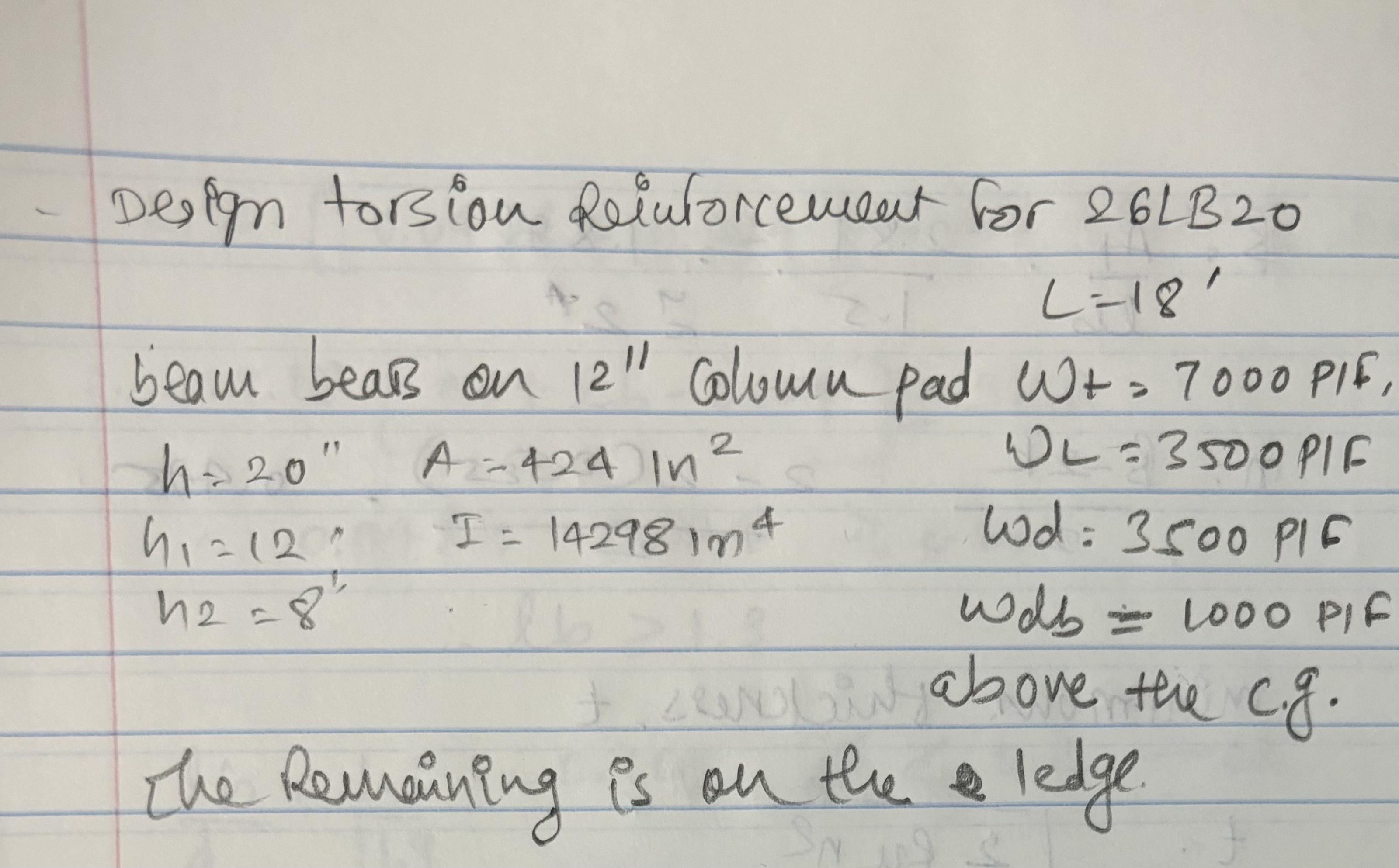 Design torion Reiutorcement for 2 6 LB 2 0 L = 1