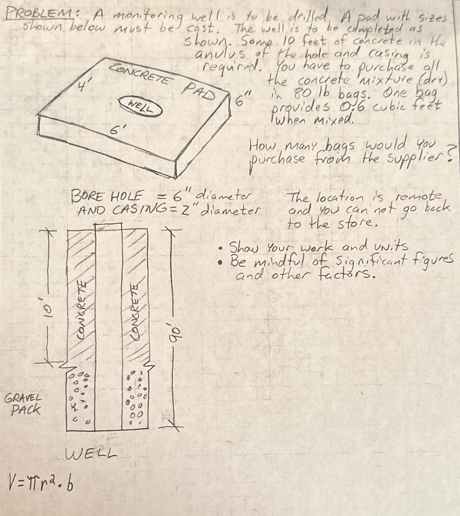 PROBLEM: A monitoring well is to be drilled. A
