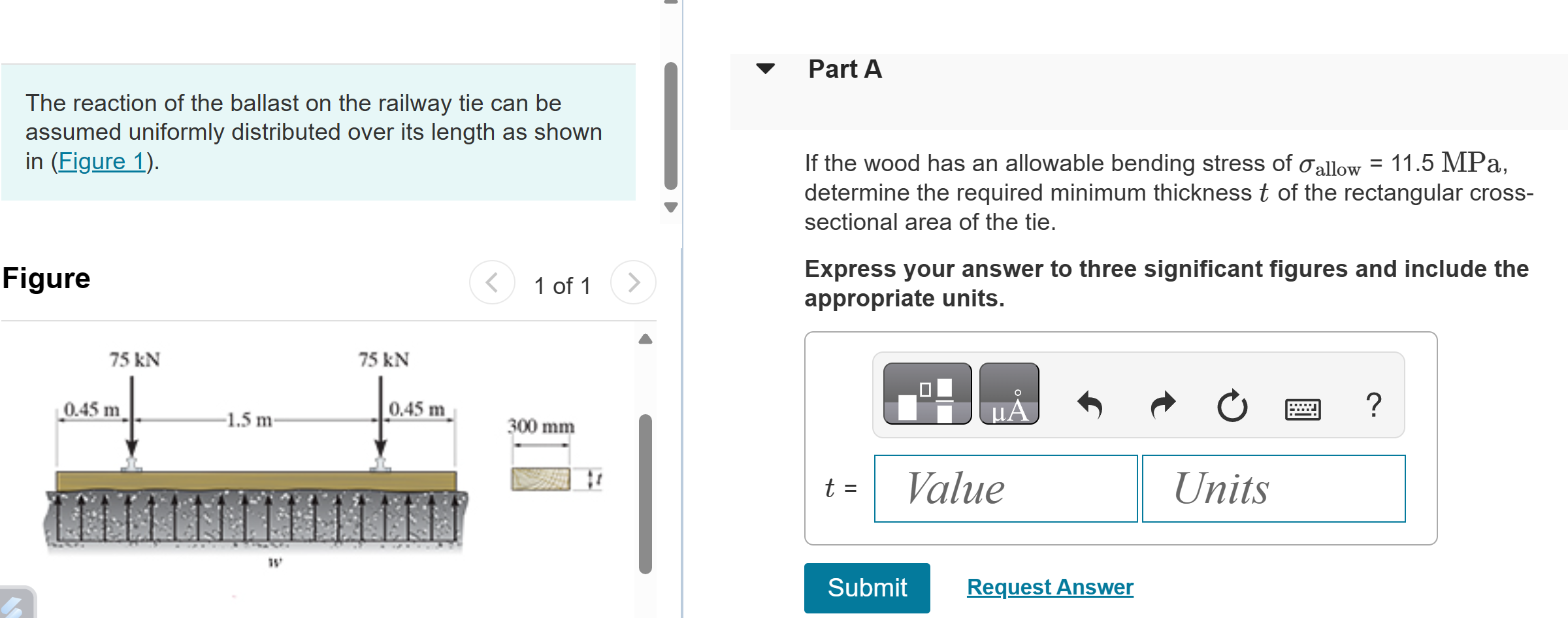 The reaction of the ballast on the railway tie