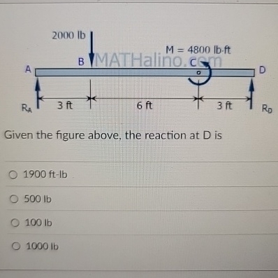 Given the figure above, the reaction at D is 1 9