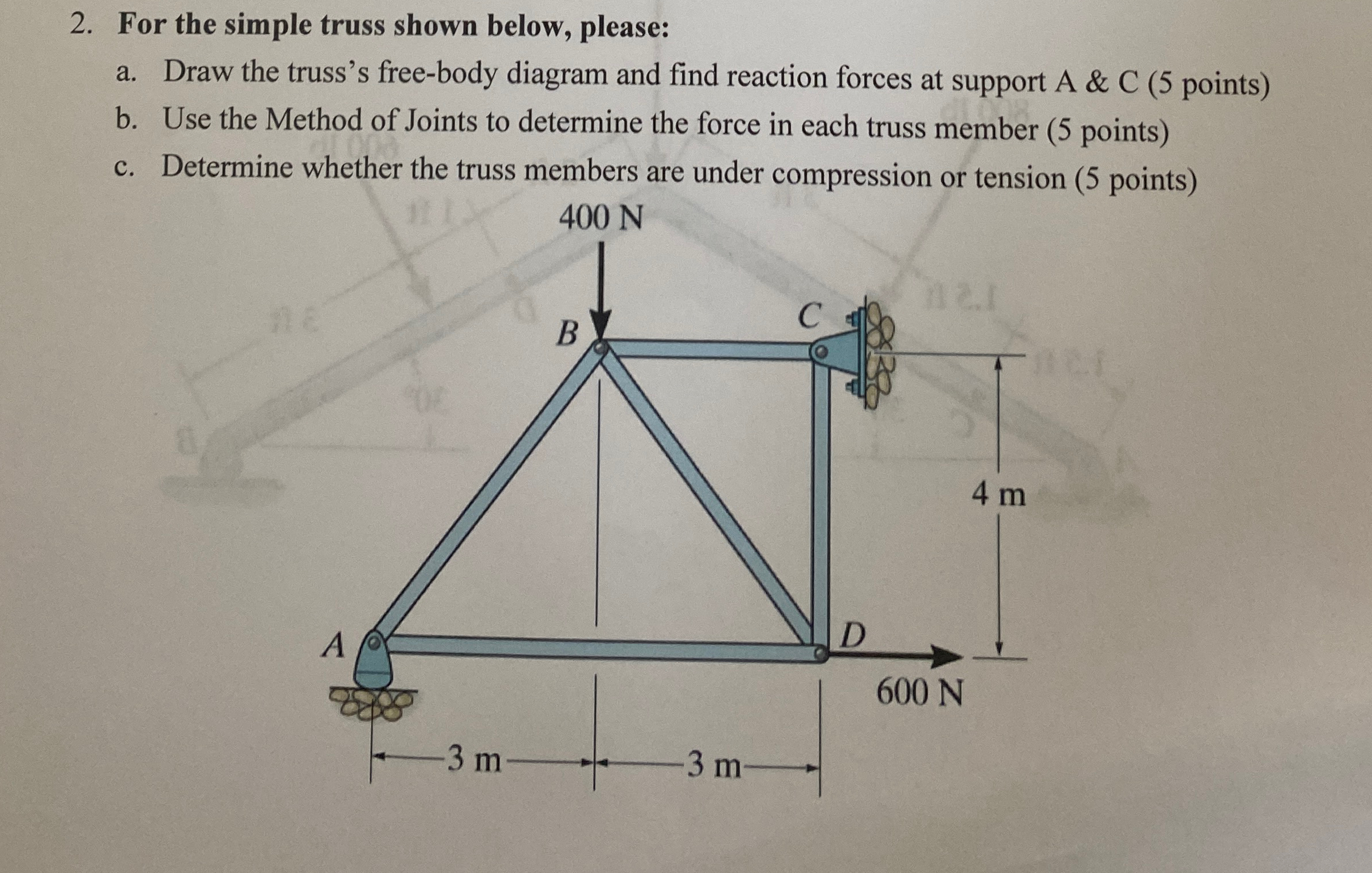 For the simple truss shown below, please: a .