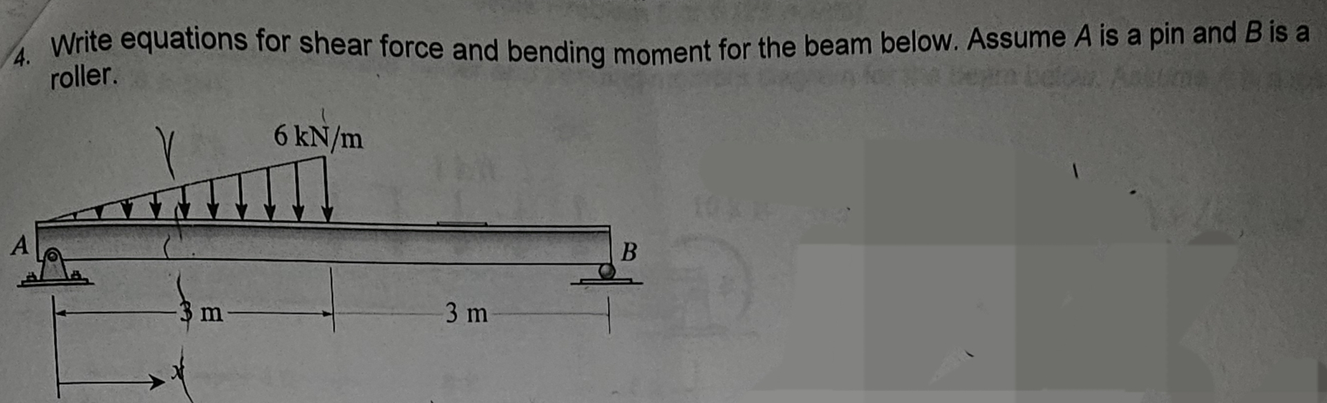 Write equations for shear force and bending
