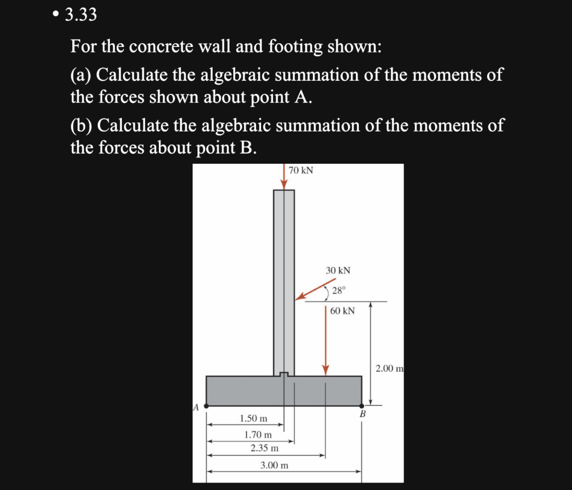 3 . 3 3 For the concrete wall and footing shown: