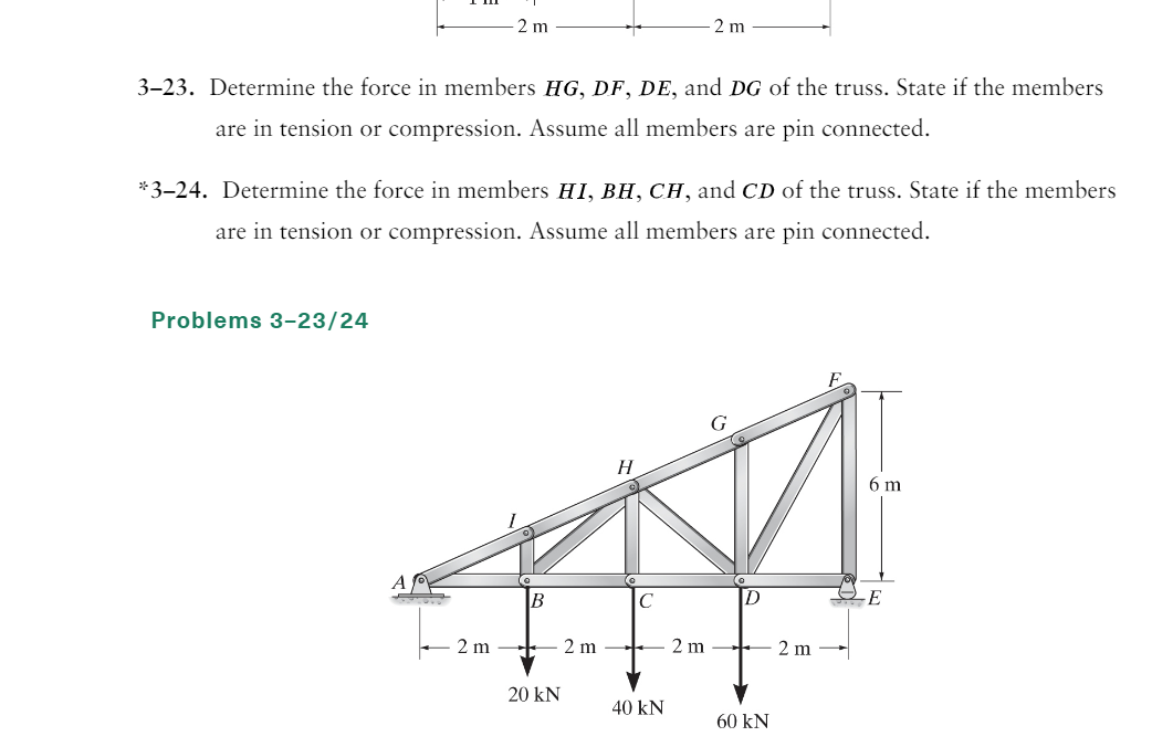 3 - 2 3 . Determine the force in members H G , D