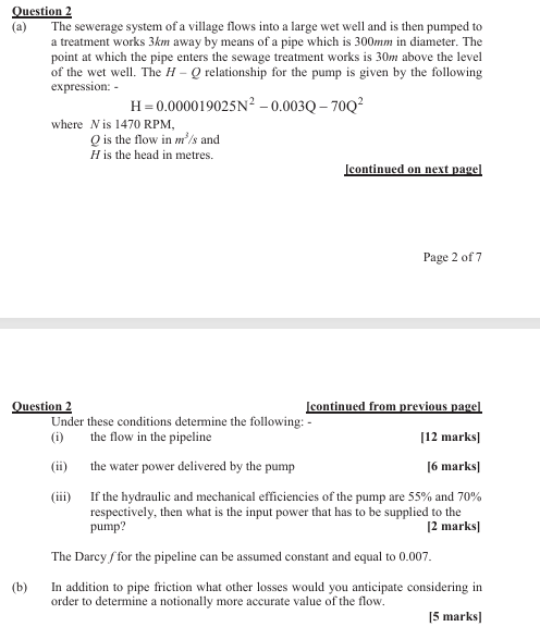 Question 2 ( a ) The sewerage system of a village