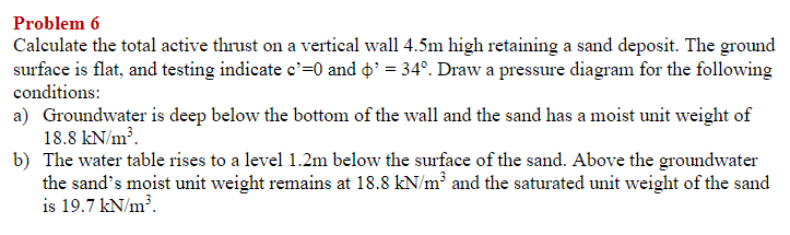 Problem 6 Calculate the total active thrust on a