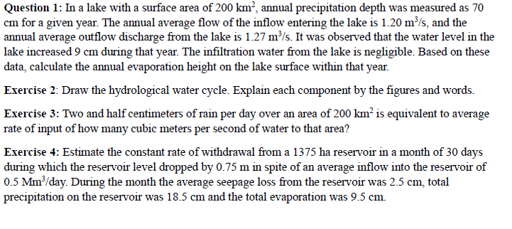 Question 1 : In a lake with a surface area of 2 0