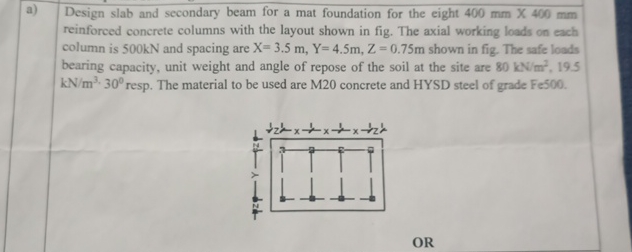 a ) Design slab and secondary beam for a mat
