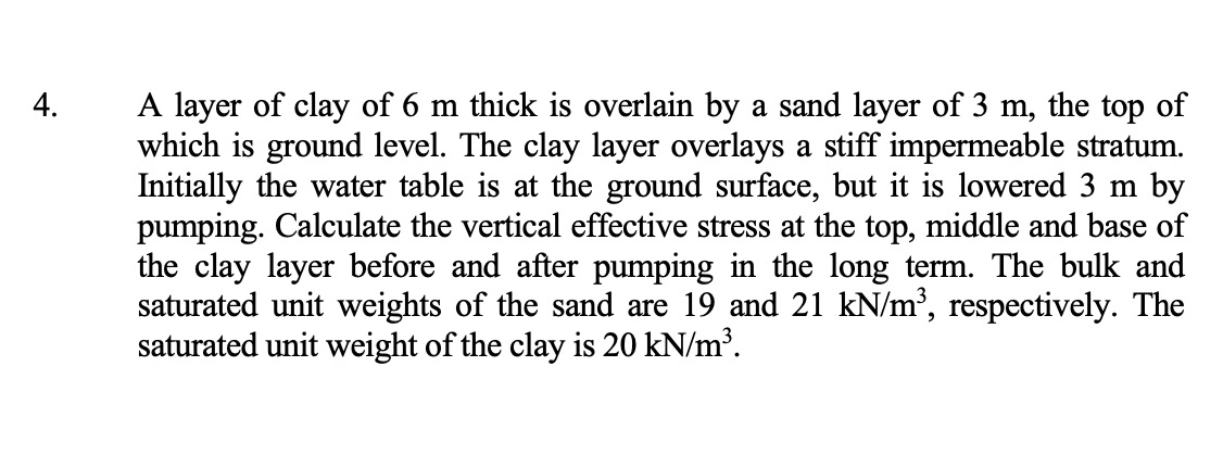 A layer of clay of 6 m thick is overlain by a
