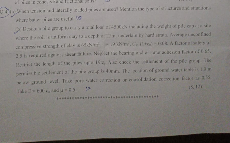 of piles in cohesive and trictional sorts? Q . 4