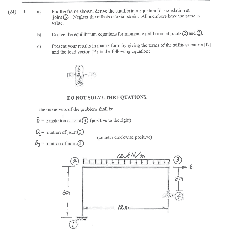 a ) For the frame shown, derive the equilibrium