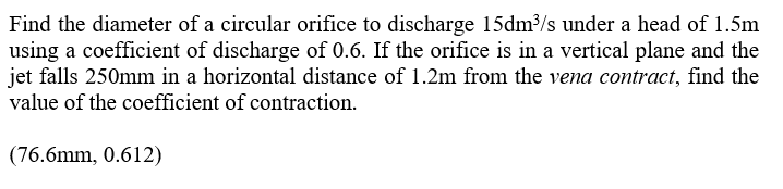 Find the diameter of a circular orifice to