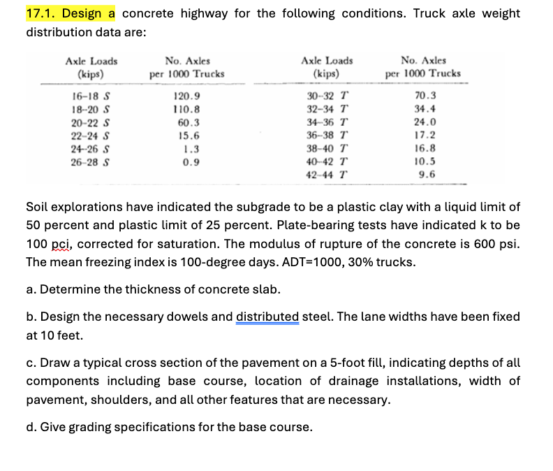 1 7 . 1 . Design a concrete highway for the