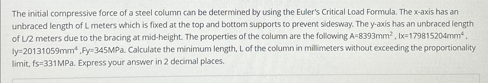 The initial compressive force of a steel column