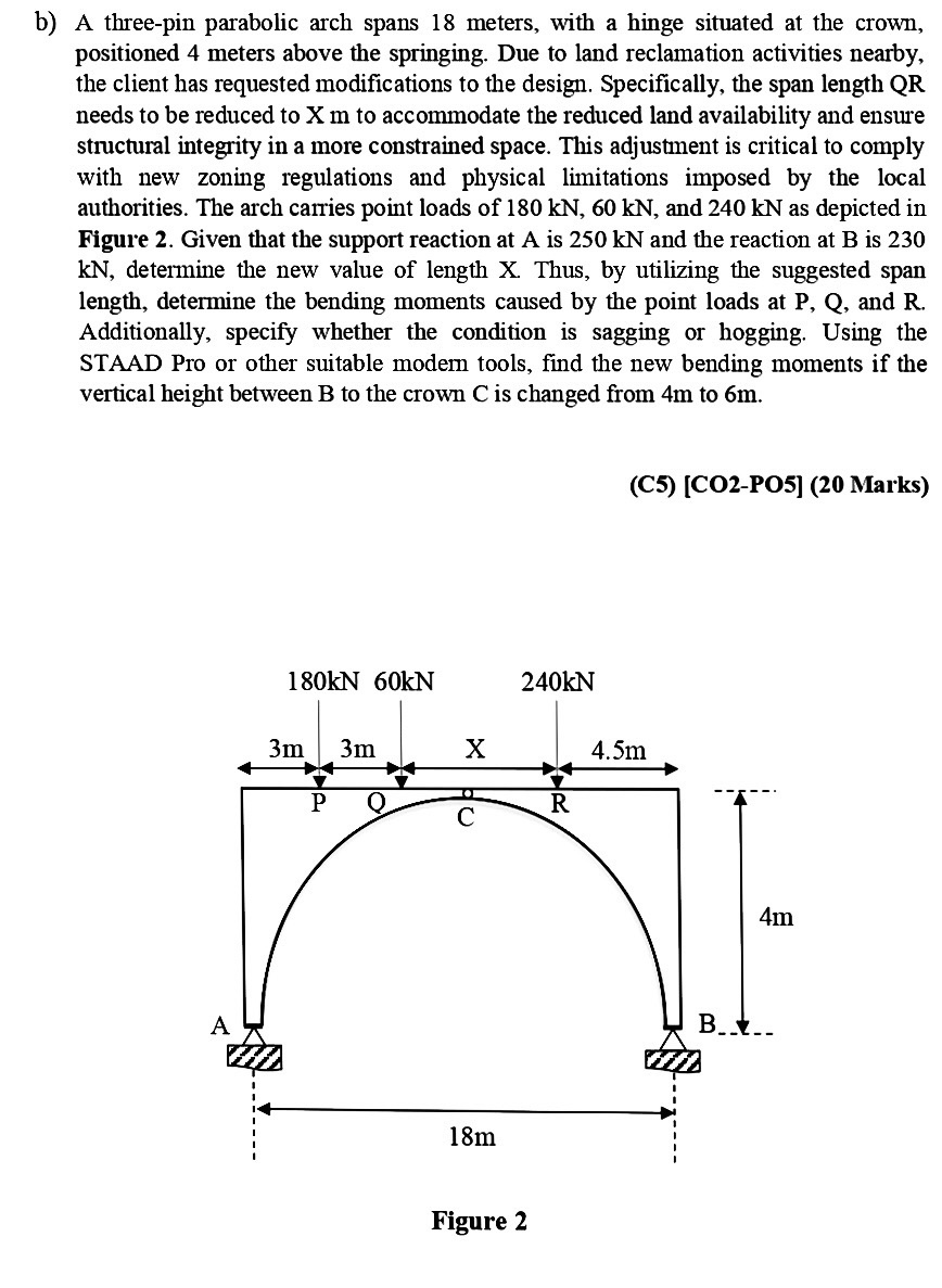 b ) A three - pin parabolic arch spans 1 8