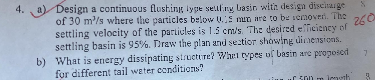 a ) Design a continuous flushing type settling
