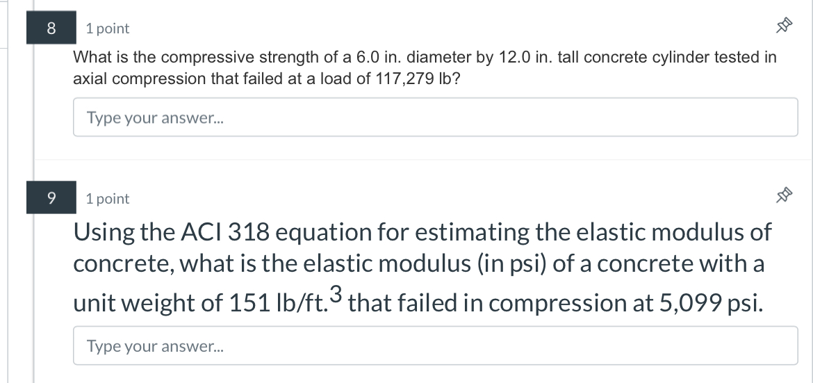 8 1 point What is the compressive strength of a 6