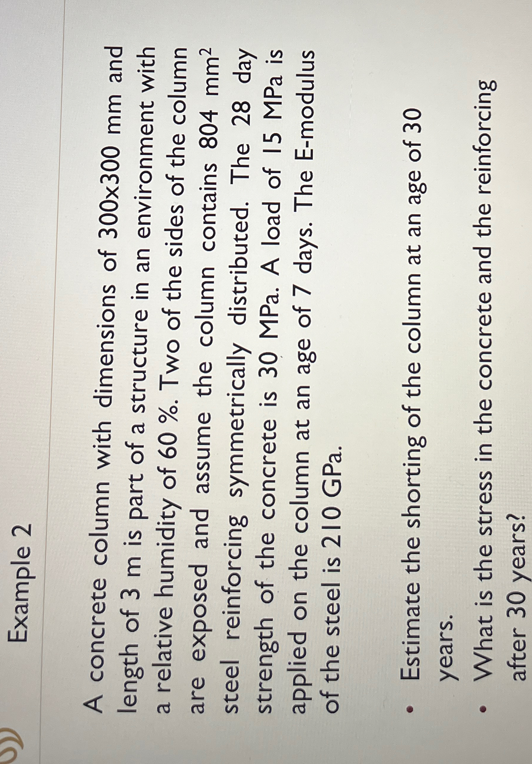 Example 2 A concrete column with dimensions of 3