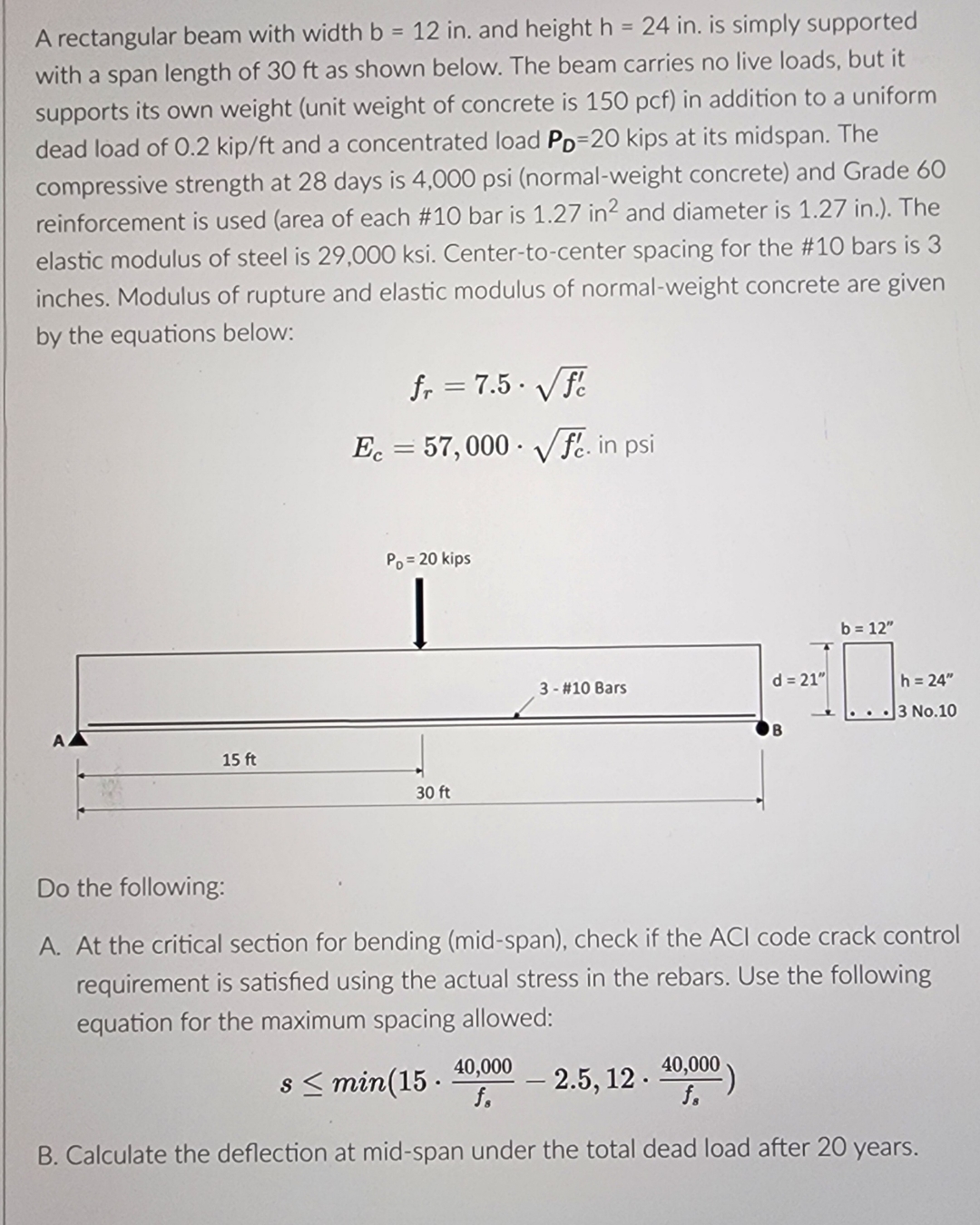 A rectangular beam with width b = 1 2 in . and