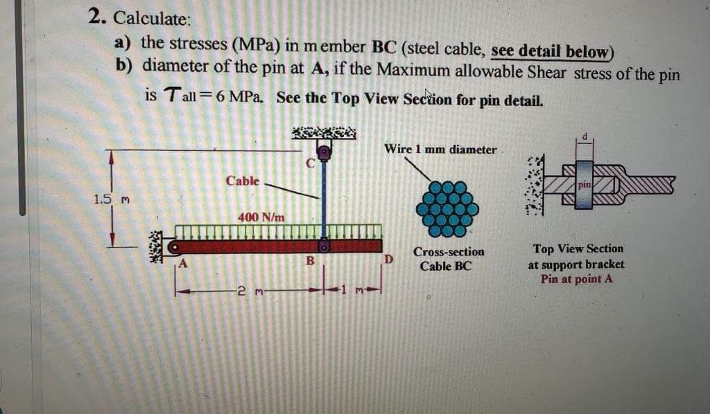 Calculate: a ) the stresses ( MPa in m ember BC (