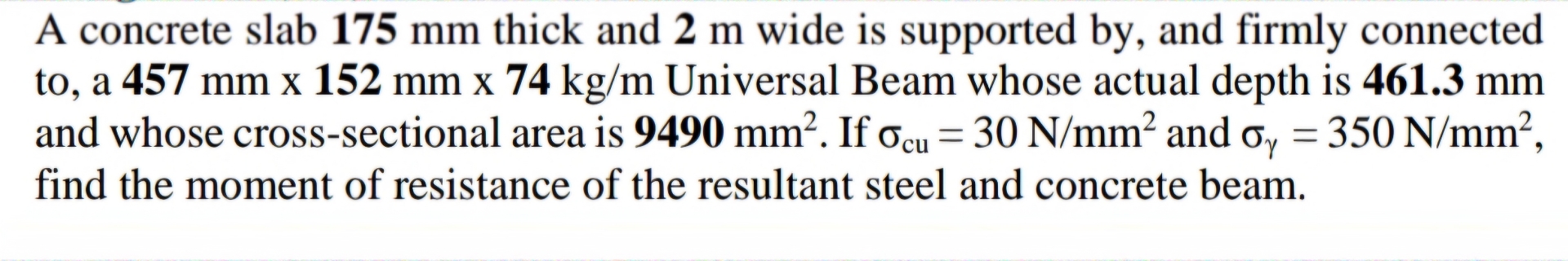 A concrete slab 1 7 5 m m thick and 2 m wide is