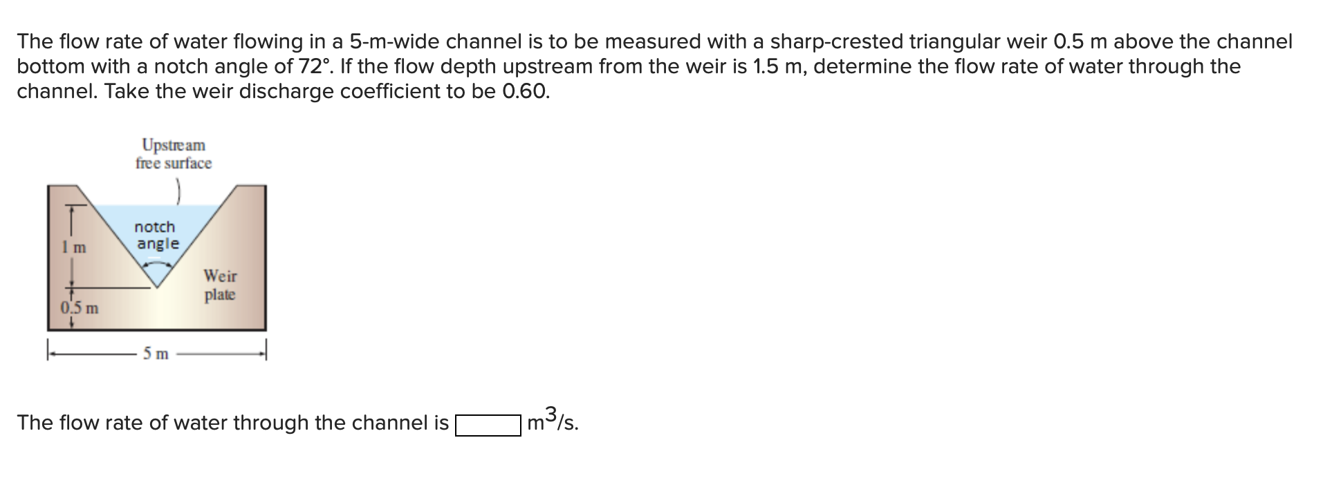 The flow rate of water flowing in a 5 - m - wide