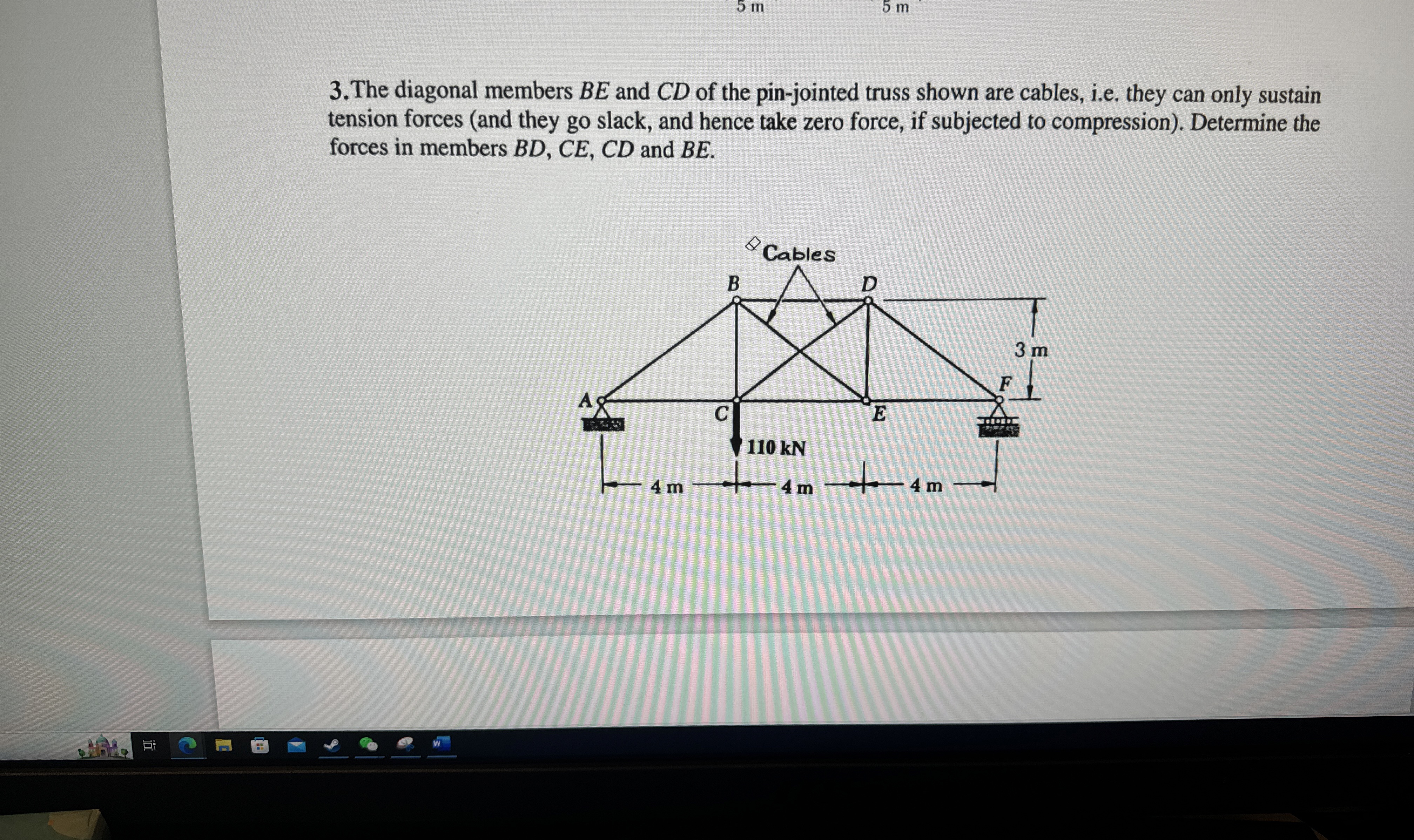 3 . The diagonal members B E and C D of the pin -