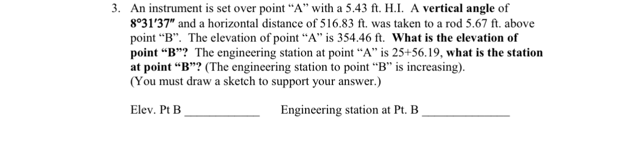 An instrument is set over point " A " with a 5 .