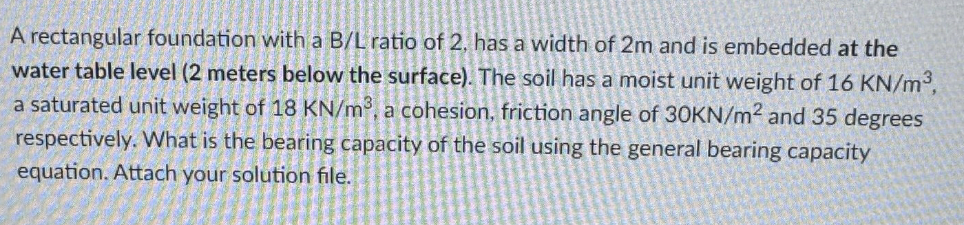 A rectangular foundation with a B L ratio of 2 ,
