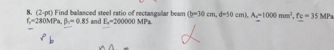 Find balanced steel ratio of rectangular beam ) =
