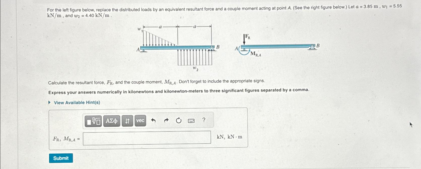 k N m , and w 2 = 4 . 4 0 k N m . Calculate the