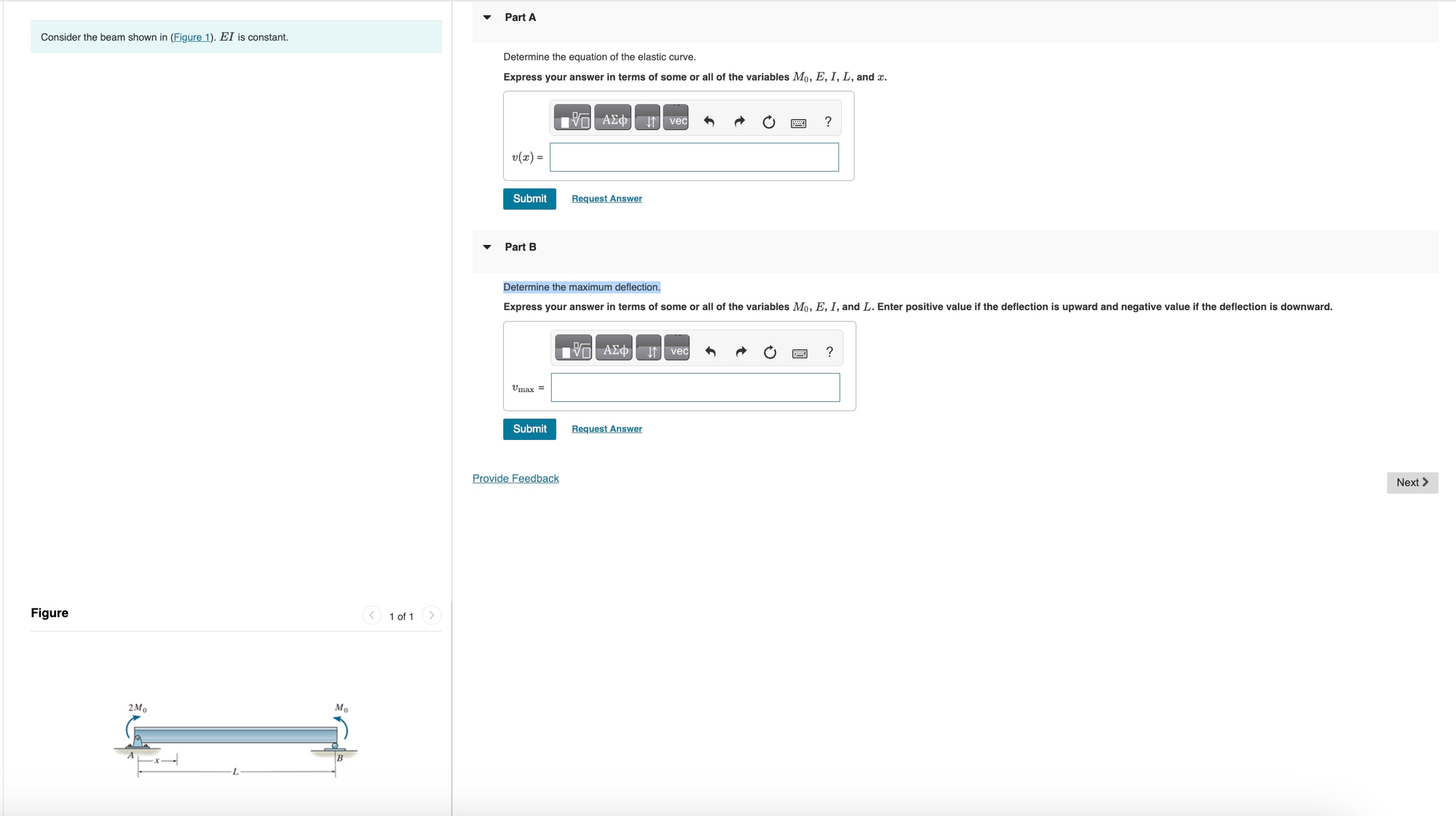 Consider the beam shown in ( Figure 1 ) . EI is