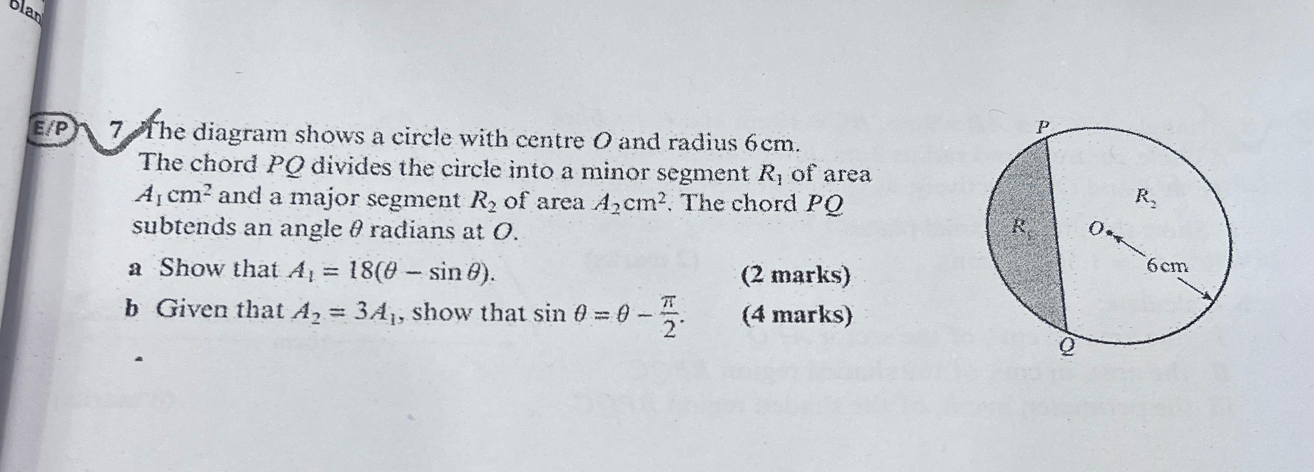 E1P) 7 the diagram shows a circle with centre O