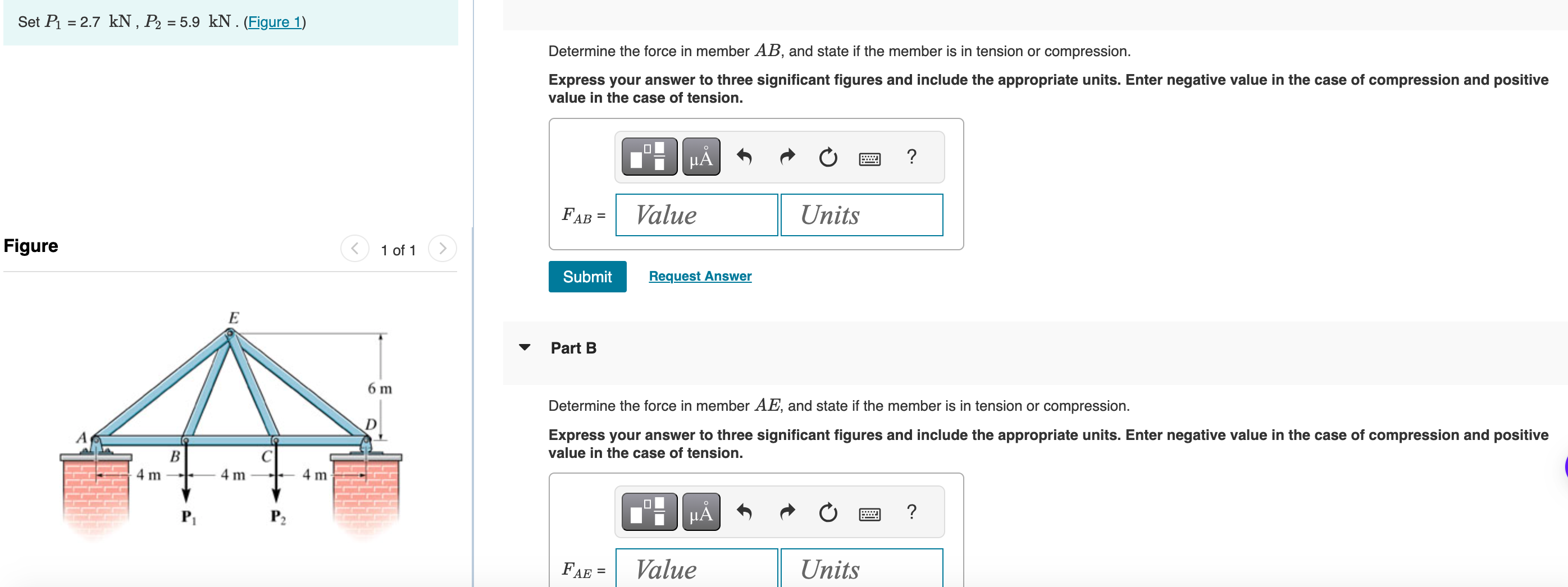 Set P 1 = 2 . 7 k N , P 2 = 5 . 9 k N . ( Figure