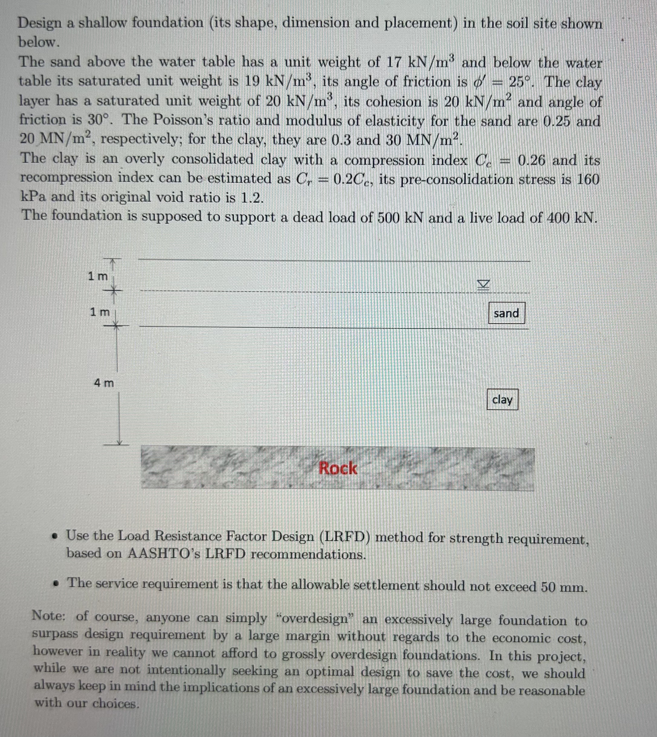 Design a shallow foundation ( its shape,