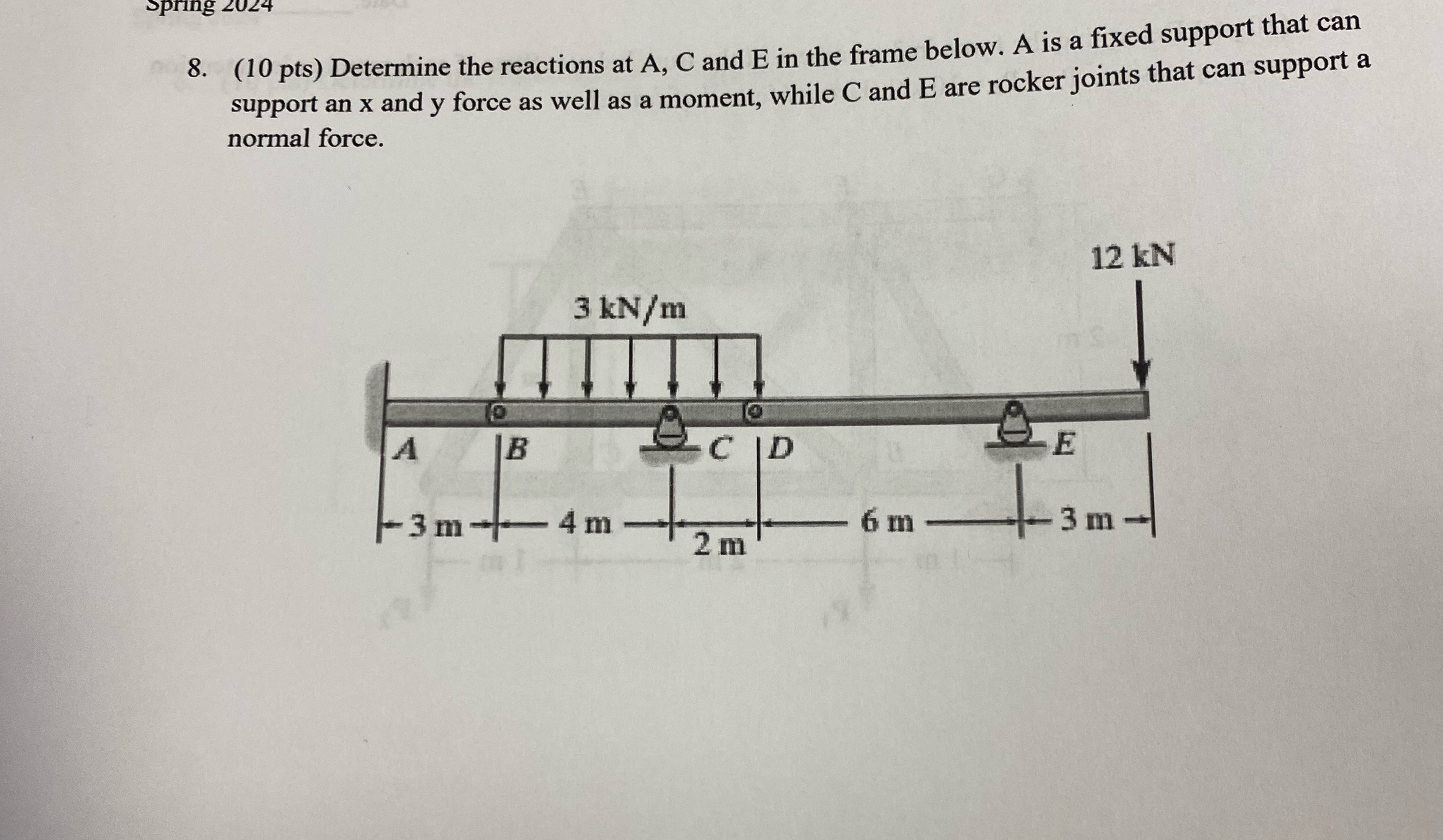 ( 1 0 pts ) Determine the reactions at A , C and