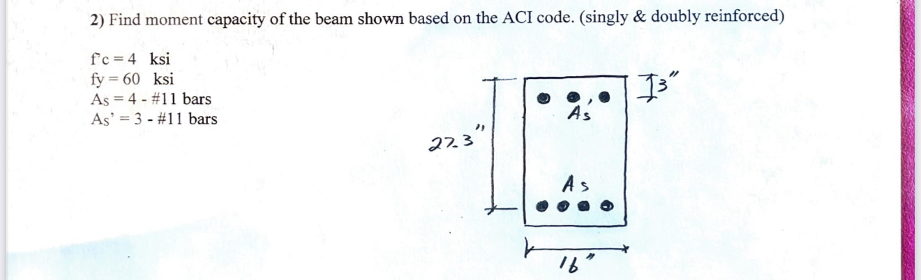 Find moment capacity of the beam shown based on