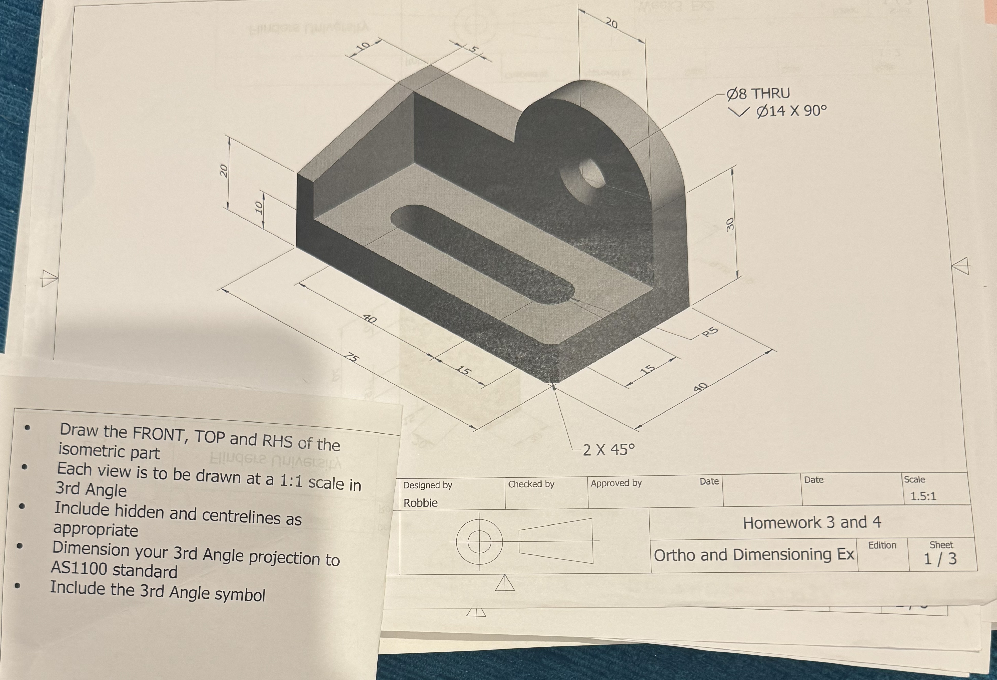 isometric part , Each view is to be drawn at a 1
