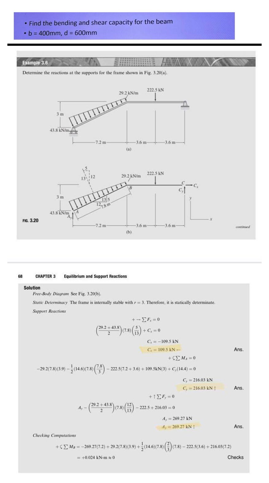 Solution Free - Body Diagram See Fig. 3 . 2 0 ( b