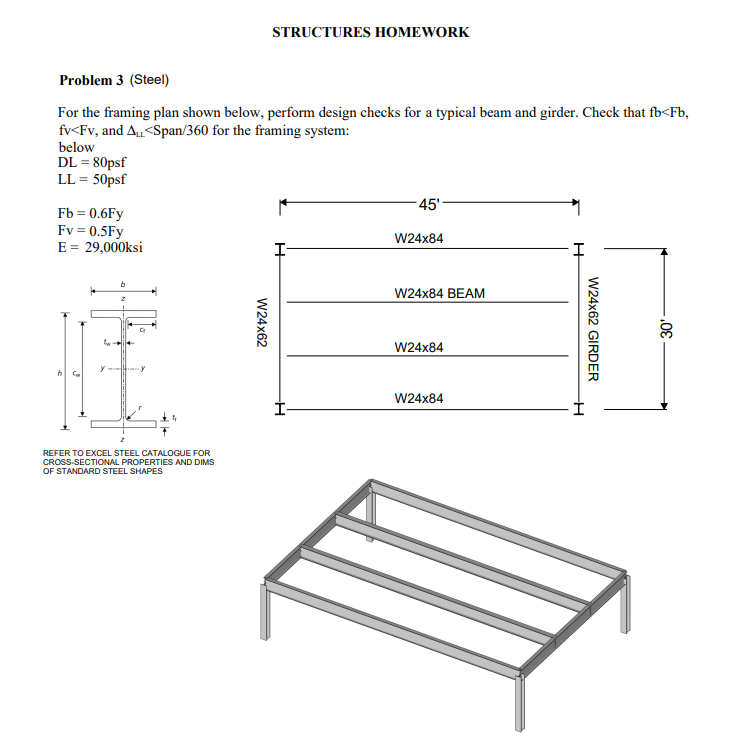 Problem 3 ( Steel ) For the framing plan shown