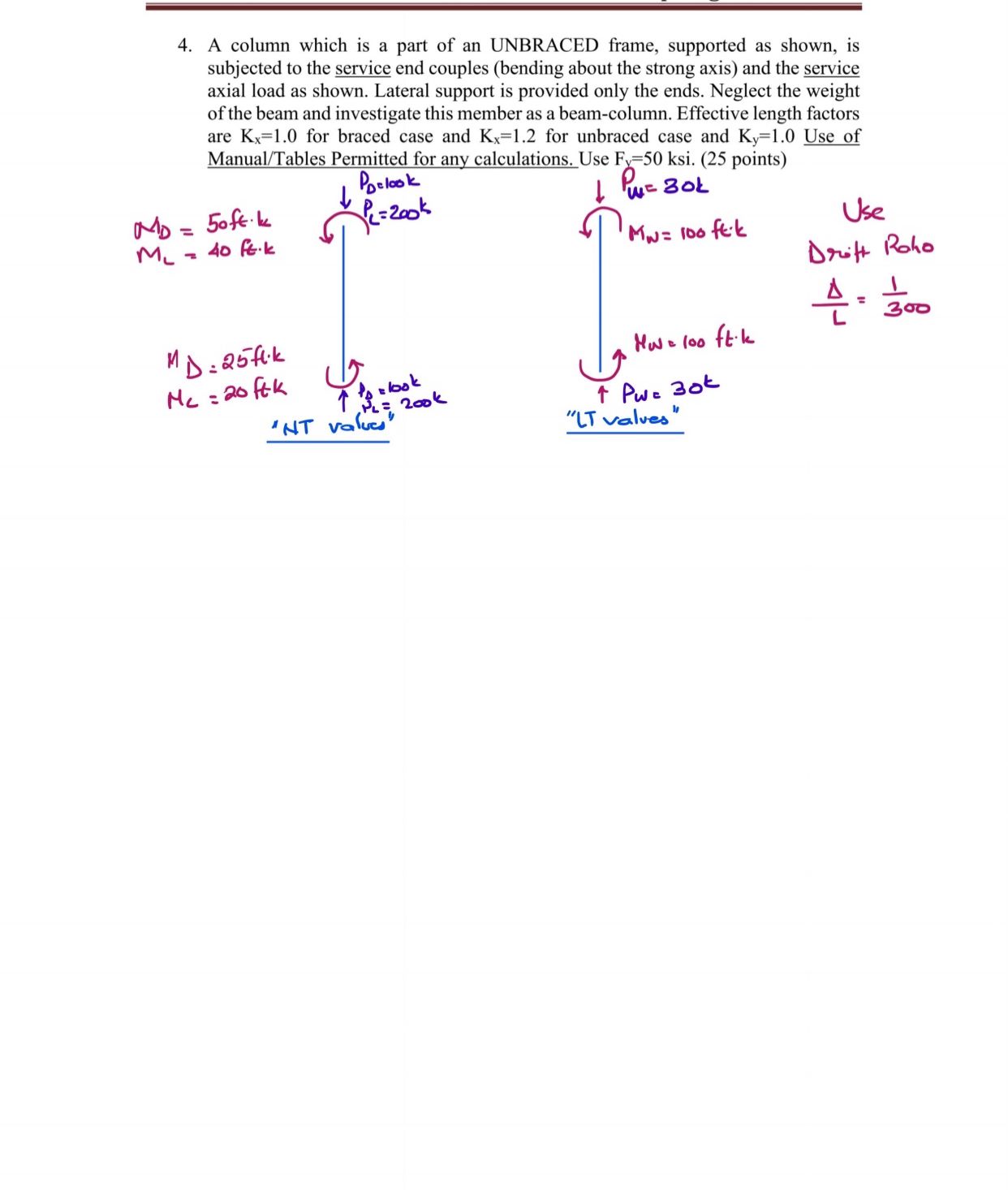 A column which is a part of an UNBRACED frame,