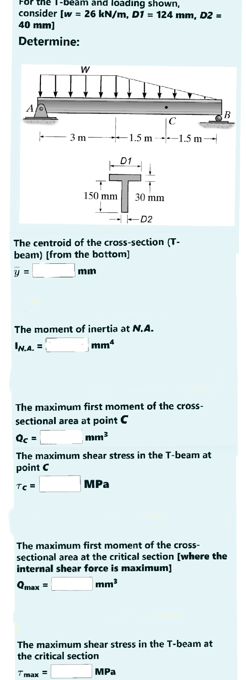 for the I - beam and loading shown, consider [ w
