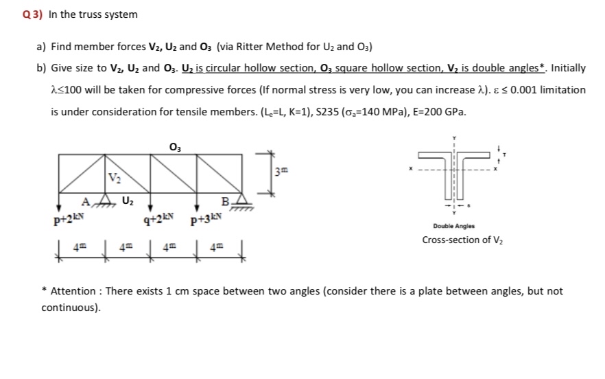 In the truss system a ) Find member forces V 2 ,