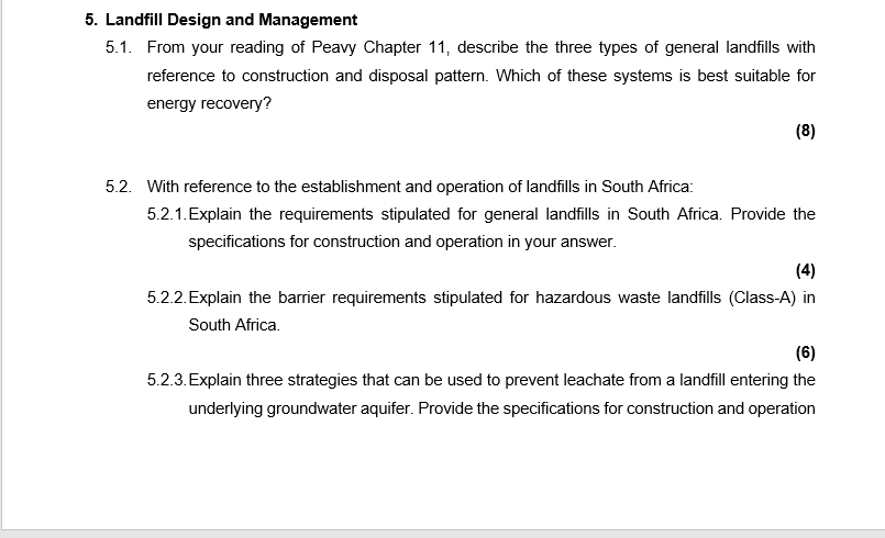 Landfill Design and Management 5 . 1 . From your