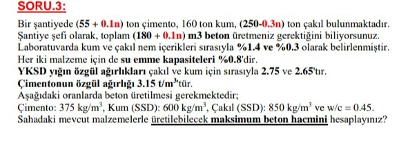 SORU . 3 : Bir antiyede ( 5 5 + 0 . 1 n ) ton